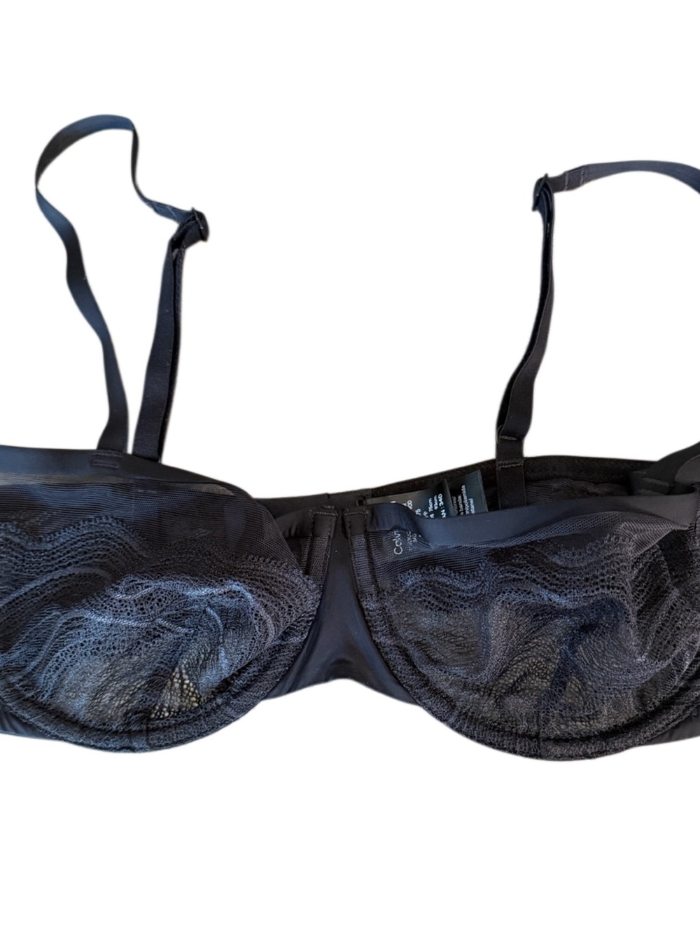 Calvin Klein 34D Black Sheer Lace Underwire Balconette Bra Unlined Mesh